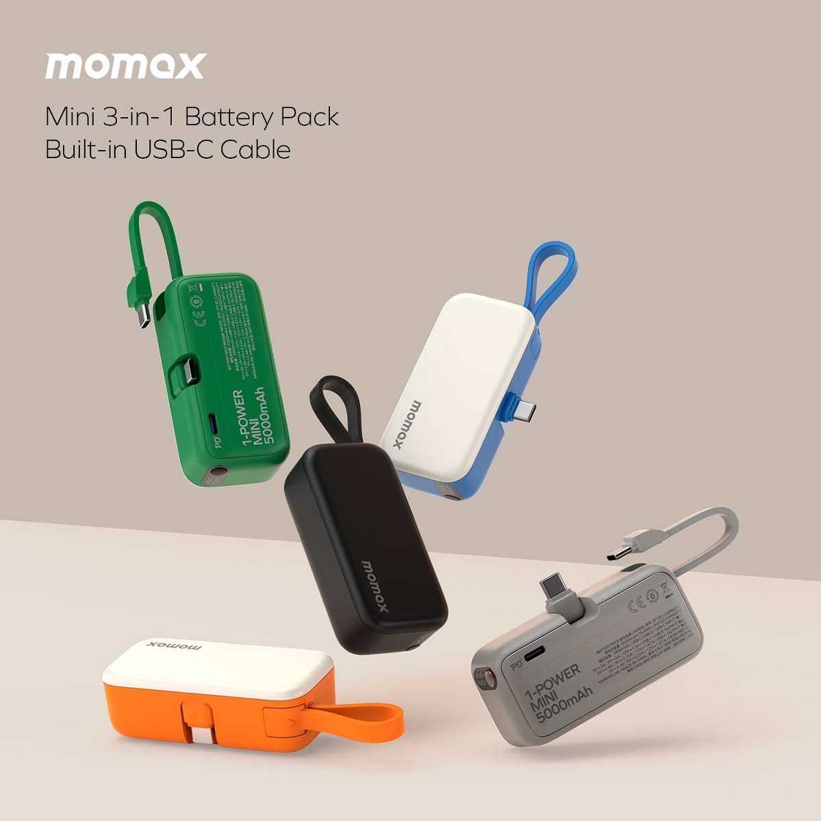 Momax 1-Power Mini 5000mAh 内置可折叠USB-C移動電源 移動電源