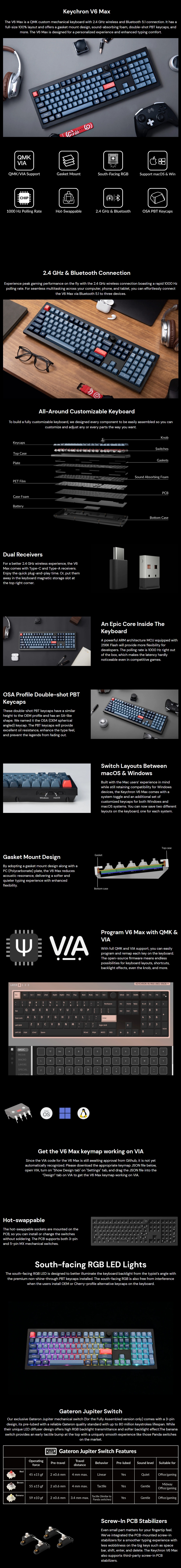 Keychron V6 Max 旋鈕版無線客製化機械鍵盤 - Gateron Jupiter 紅軸