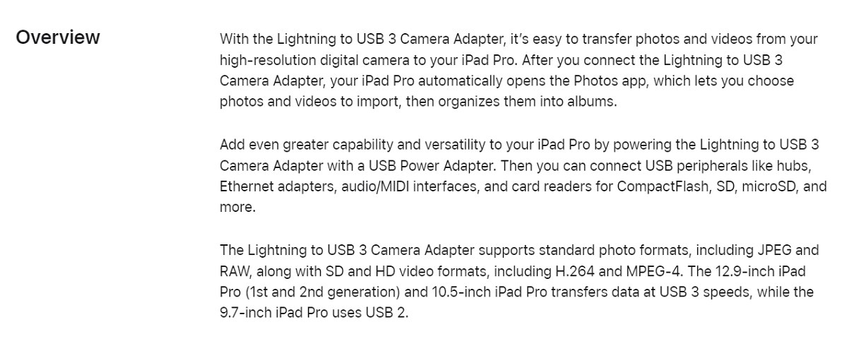 APPLE Lightning to USB 3 Camera Adapter