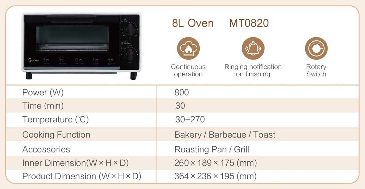 MIDEA MT0820 8L Toaster Oven