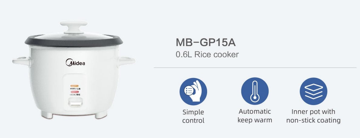 MIDEA MB-GP15A 0.6L Non-Stick Coated Inner Pan Rice Cooker