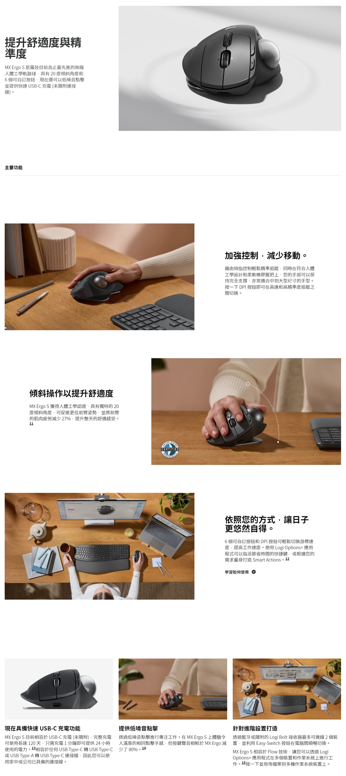 LOGITECH 羅技 MX ERGO S 藍牙無線軌跡球滑鼠