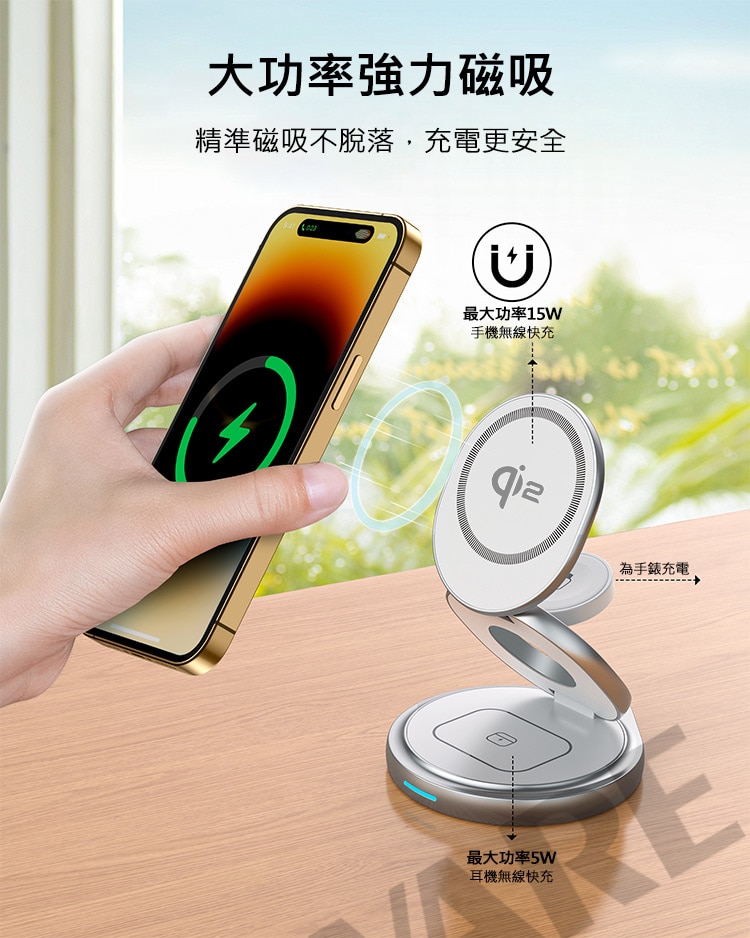 Senki SK-65 Q2 3-in-1 360° Rotating Folding Magnetic Wireless Charger