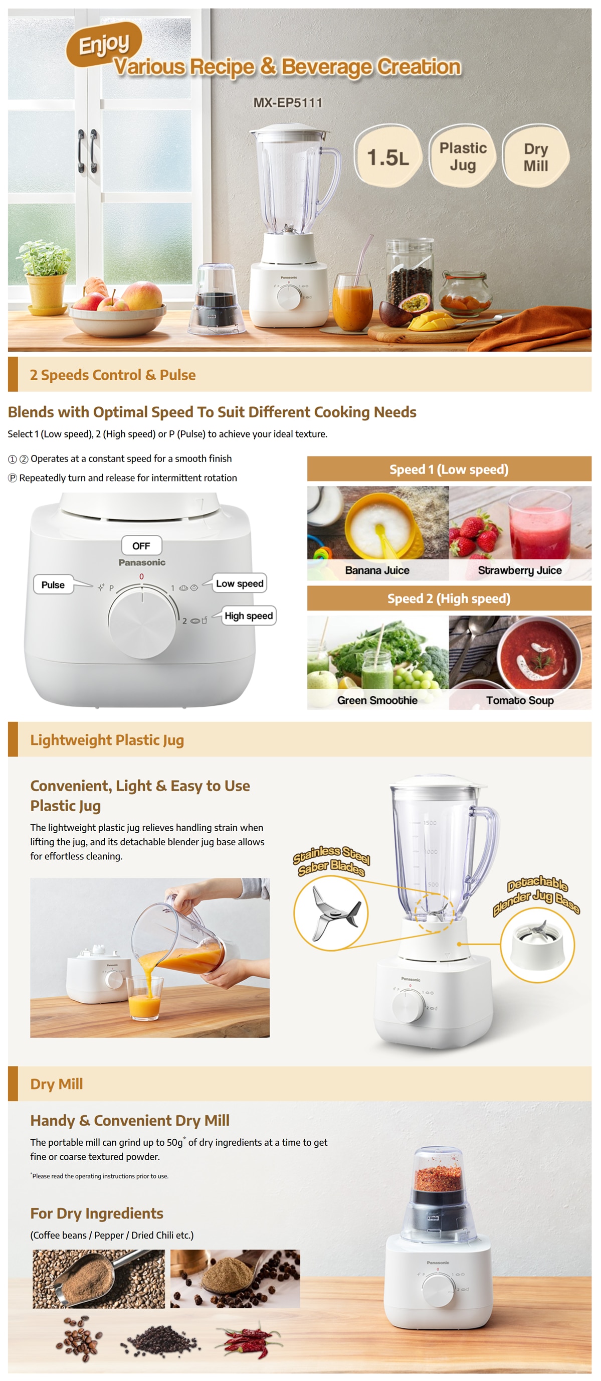 PANASONIC MX-EP5111 Blender (1.5L Plastic Container)