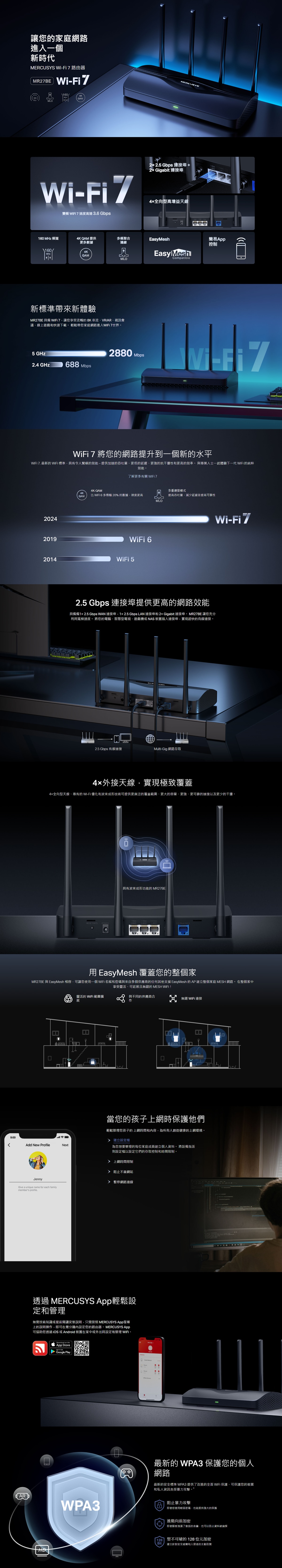 MERCUSYS水星網絡 MR27BE BE3600 雙頻 Wi-Fi 7 路由器