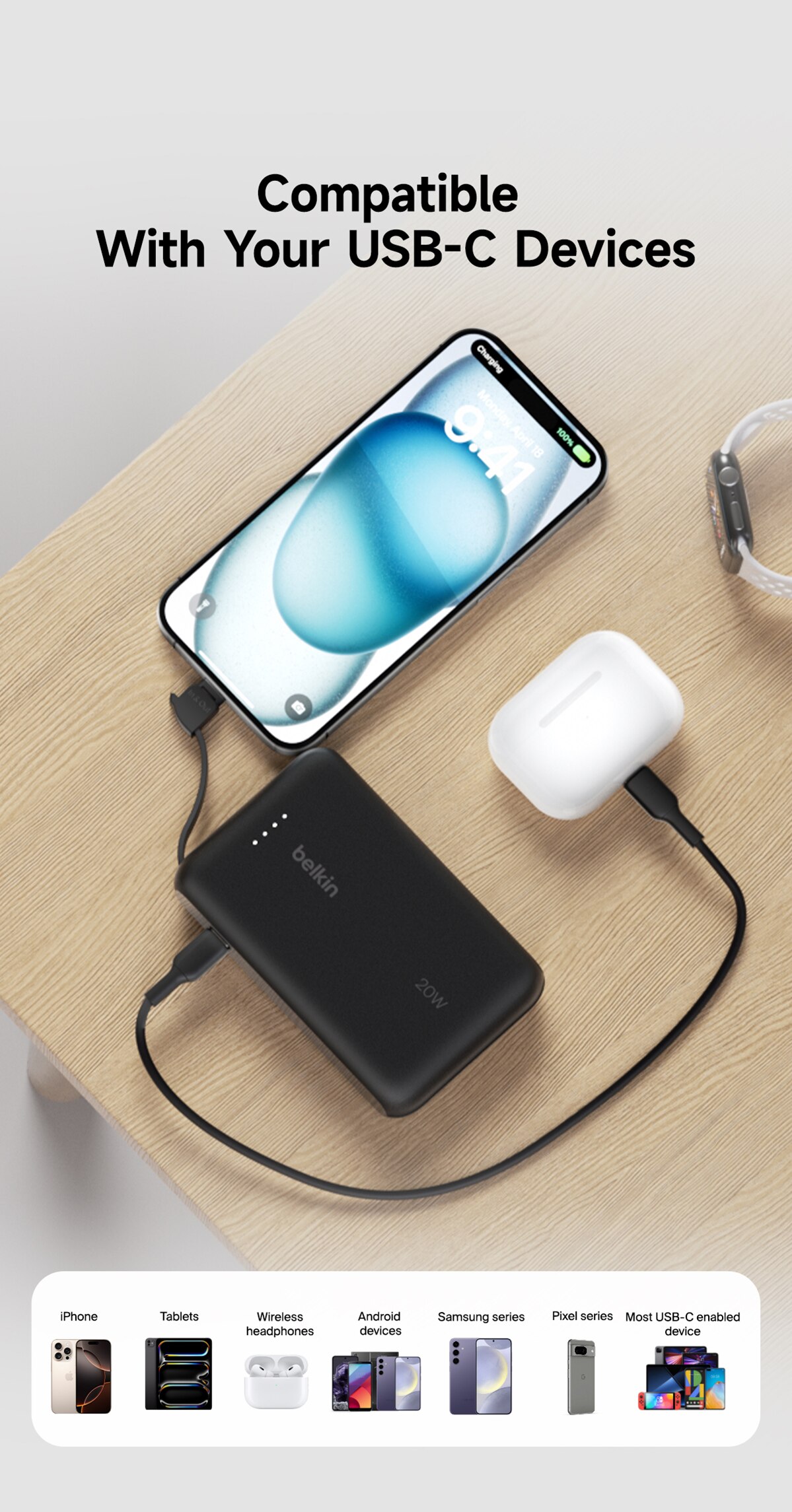 BELKIN BoostCharge Power Bank 10K with Integrated Cable