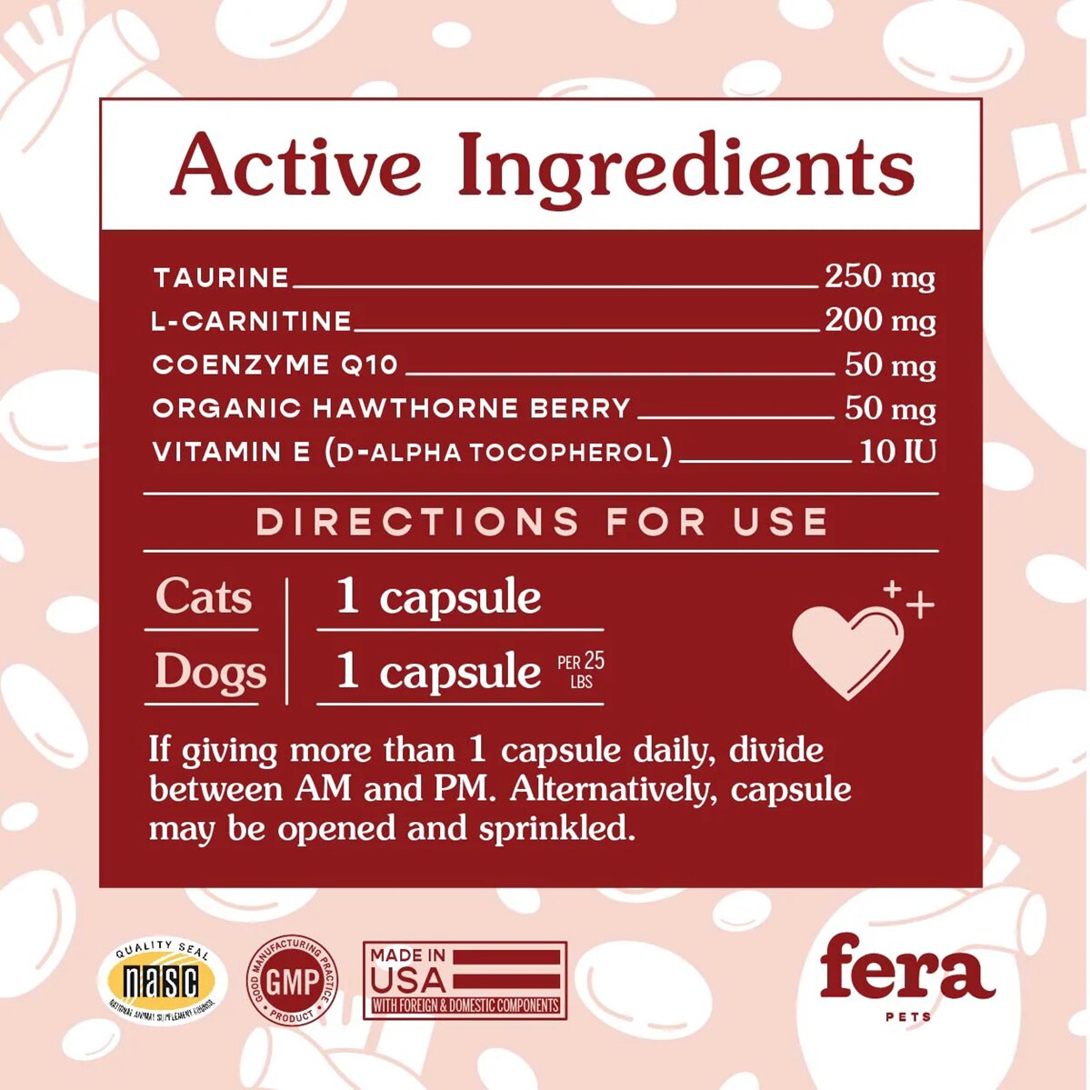 FERA PETS 心臟及心血管健康膠囊 60 粒裝 - 貓狗適用 (獸醫研發｜美國製造)