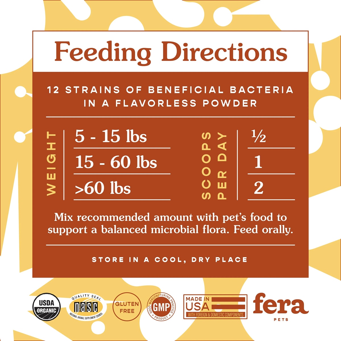 FERA PETS USDA Organic Probiotics with Prebiotics Powder for Dogs & Cats 72g