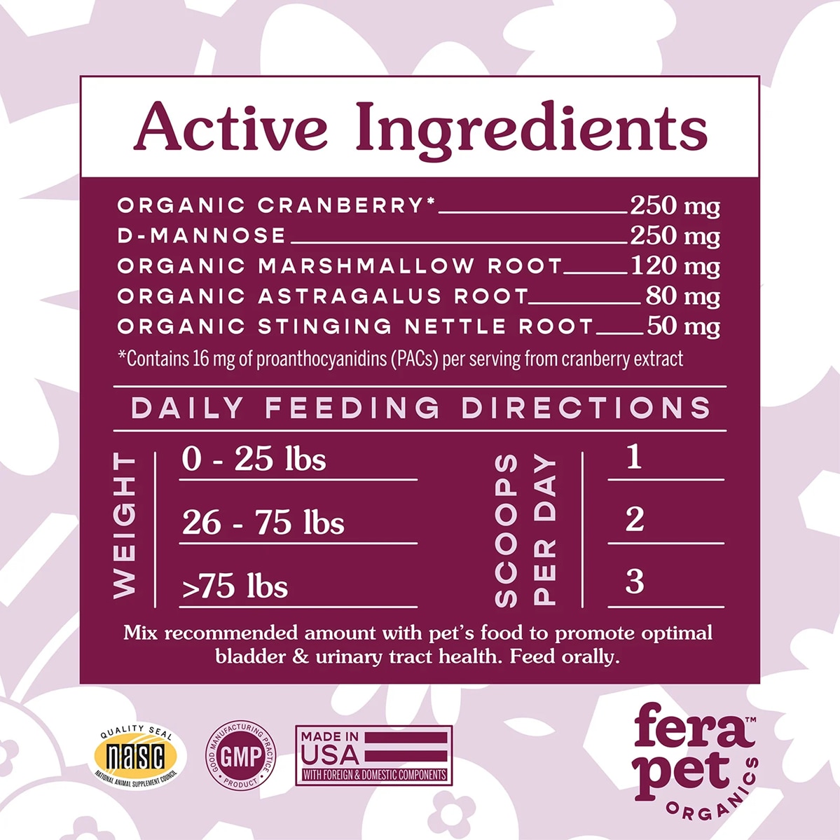 FERA PETS Bladder Support for Dogs & Cats 61g (Vet-Formulated ｜ Made in the US) Urinary Kidney