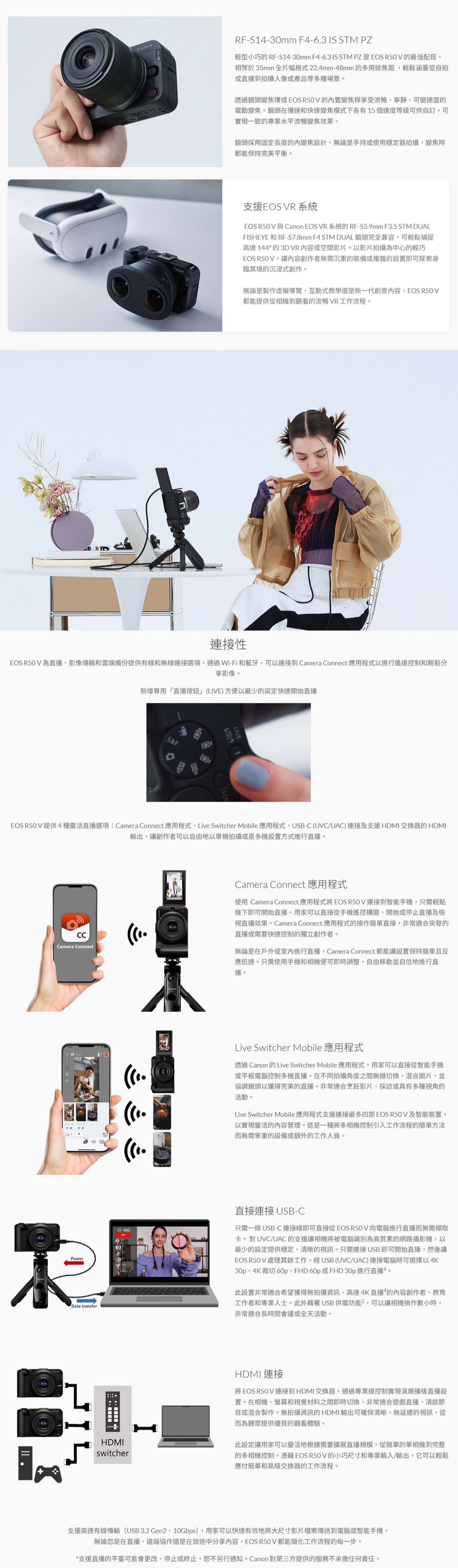 CANON 佳能 EOS R50 V RF-S14-30mm IS STM PZ 鏡頭套裝 無反光鏡可換鏡頭相機