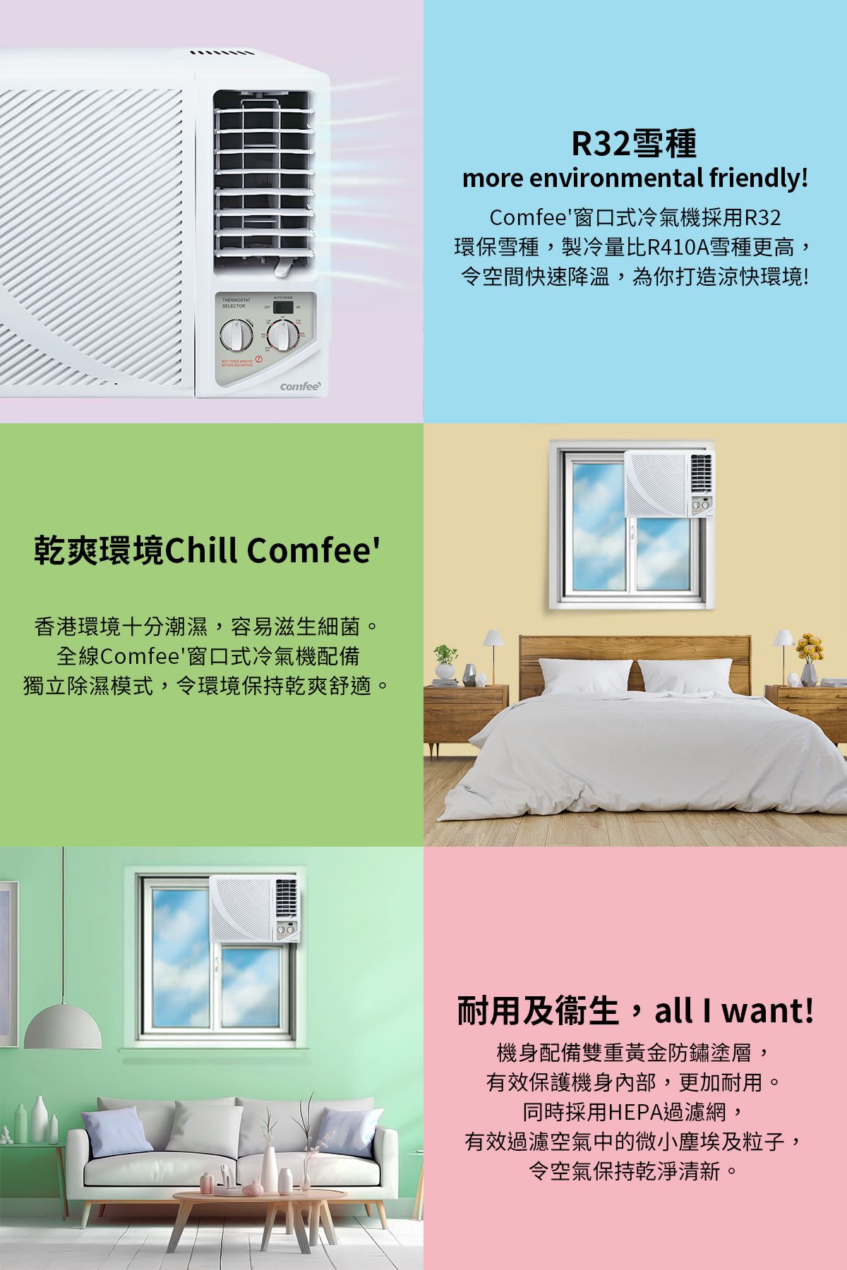 COMFEE 1.5匹R32淨冷窗口式冷氣機 - CFW-12FF-M