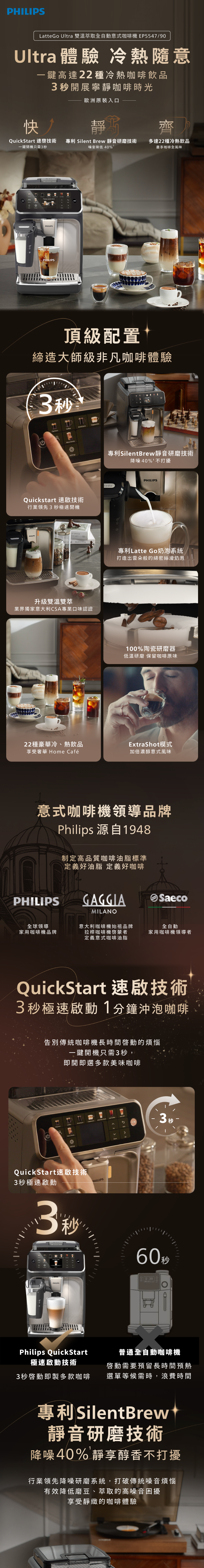 PHILIPS 飛利浦 EP5547/90 Latte Go Ultra雙溫萃取全自動意式咖啡機