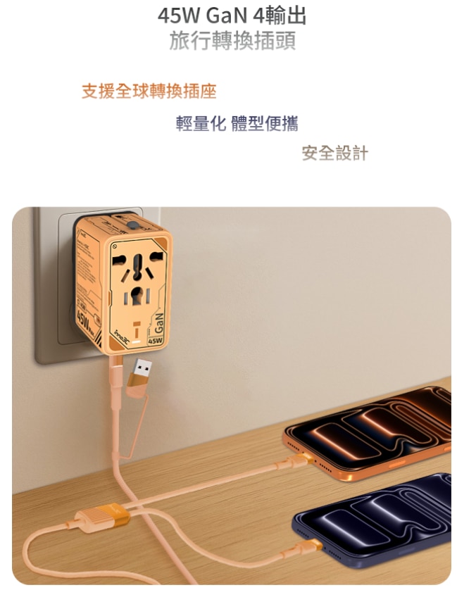 inno3C 創品 i-45WC 45W GaN 4輸出旅行轉換插頭