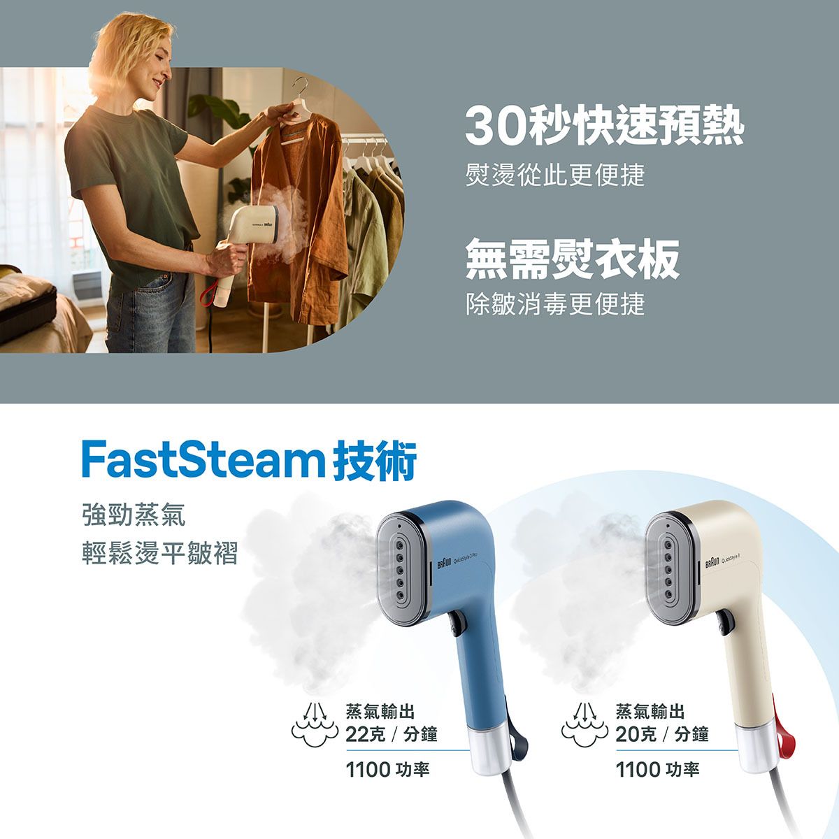 BRAUN 百靈 GS3024BL QuickStyle 3 手提式蒸氣掛熨機
