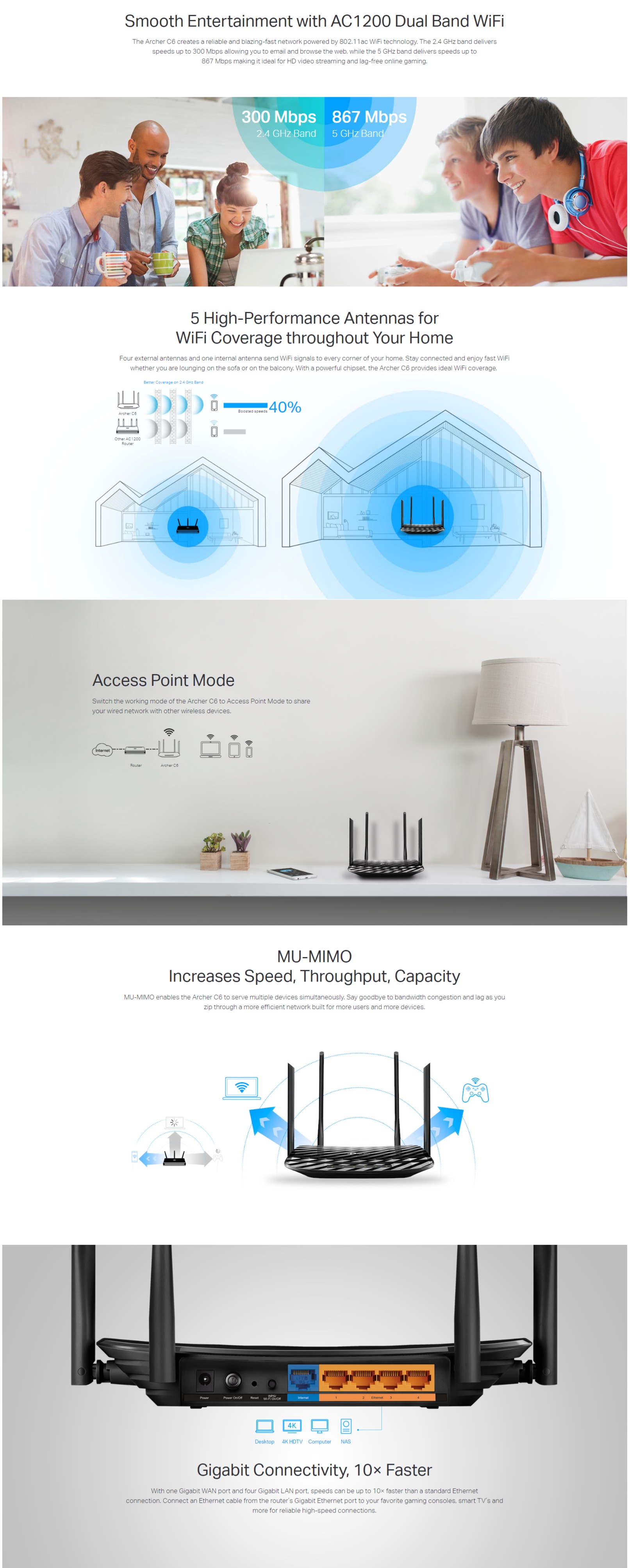 TP-Link Archer C6 AC1200 Wireless MU-MIMO Gigabit Router